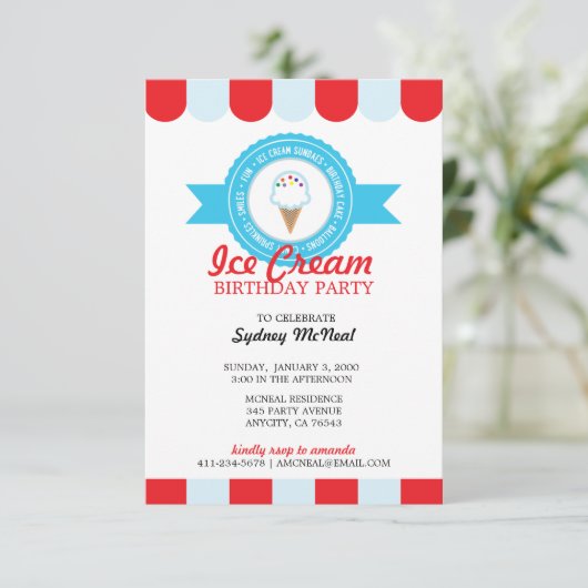 Junge oder Mädchen JEDES ALTERES Eis BIRTHDAY PART Einladung (Stehend Vorderseite)