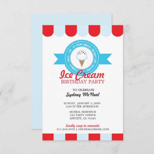 Junge oder Mädchen JEDES ALTERES Eis BIRTHDAY PART Einladung (Vorne/Hinten)