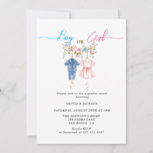 Junge oder Mädchen Kleidung Gender Reveal Party Einladung