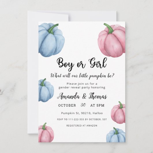 Junge oder Mädchen - Kürbis-Party - Gender-Enthüll Einladung (Vorderseite)