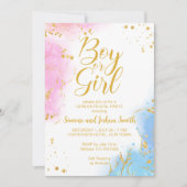Junge oder Mädchen Rosa und Blau Gold Geschlecht o Einladung (Vorderseite)
