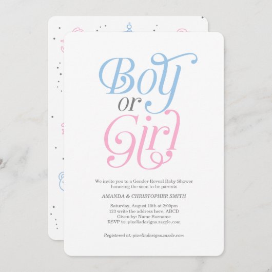 Junge oder Mädchen, Rosa und Blau, modern, Geschle Einladung (Vorne/Hinten)