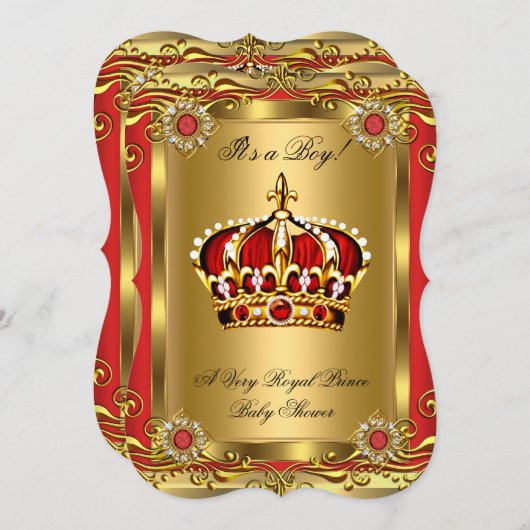 Junge oder Mädchen Royal Baby Dusche Regal Red Gol Einladung (Vorne/Hinten)
