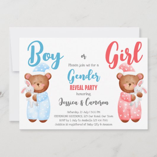 Junge oder Mädchen Teddy Bär Geschlecht aufdecken  Einladung (Vorderseite)