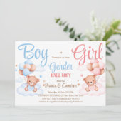 Junge oder Mädchen Teddy Bär Geschlecht aufdecken  Einladung (Stehend Vorderseite)