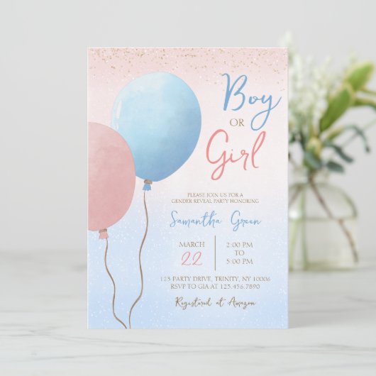 Junge oder Mädchen Was wird Baby Dusche sein? Einladung (Stehend Vorderseite)