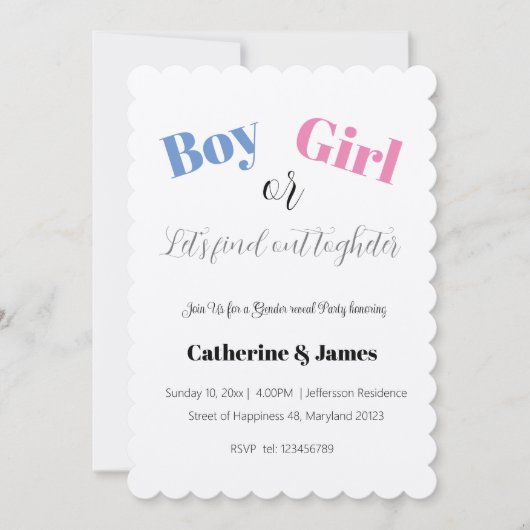 Junge oder Mädchen, was wird die Genderoffenbarung Einladung (Vorderseite)