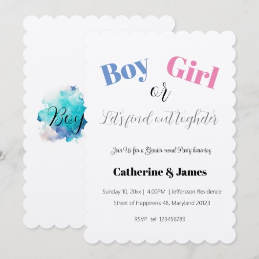 Junge oder Mädchen, was wird die Genderoffenbarung Einladung (Vorne/Hinten)