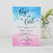 Junge oder Mädchen Wasserfarbe Blau und Rosa Gesch Einladung (Stehend Vorderseite)