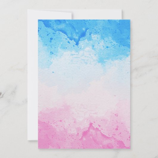 Junge oder Mädchen Wasserfarbe Blau und Rosa Gesch Einladung (Rückseite)