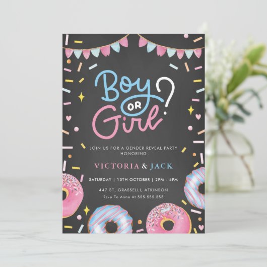 Junge oder Mädchen Wasserfarbe Donut Black Geschle Einladung (Stehend Vorderseite)