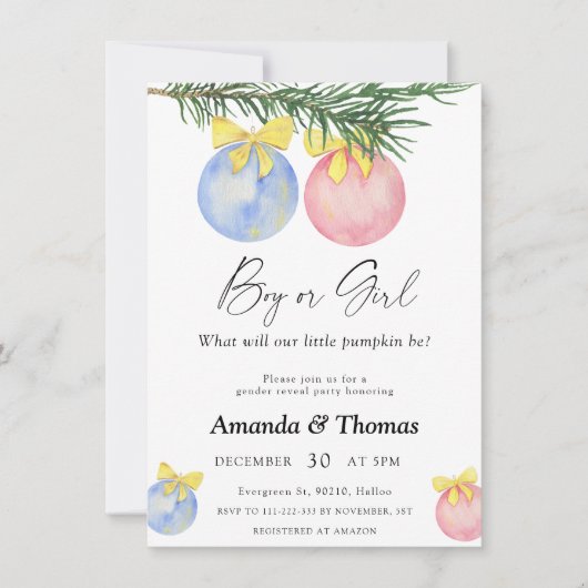 Junge oder Mädchen - Winter-Party - Gender-Enthüll Einladung (Vorderseite)