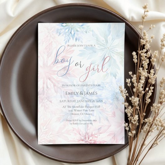 Junge oder Mädchen Winter Pink Blue Snowflake Einladung