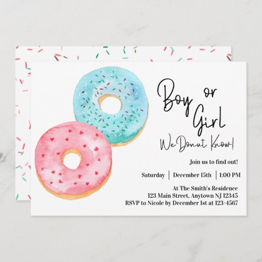 Junge oder Mädchen, wir wissen es! Geschlechtsankü Einladung (Vorne/Hinten)