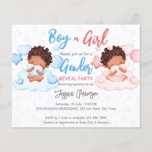 Junge oder weibliche Geschlechter enthüllen Einlad (Vorderseite)