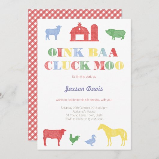 Junge Party lädt, Streichelzoo Party, Farm einlädt Einladung (Vorne/Hinten)