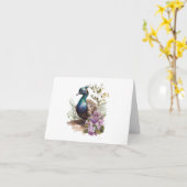 Junge Pfau (Peachick, Peacock) Blume Gruß Karte (Gelbe Blume)