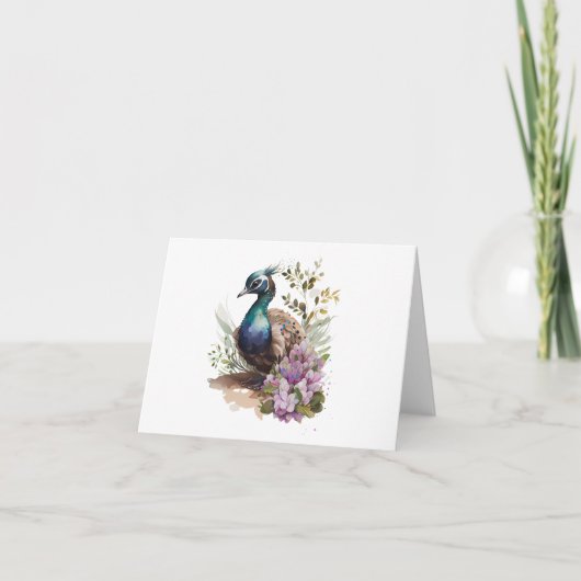 Junge Pfau (Peachick, Peacock) Blume Gruß Karte (Vorderseite)