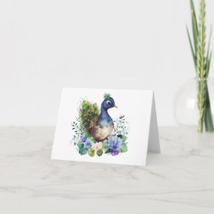Junge Pfauen (Peachick, Peacock) Blume 2 BLANK Karte
