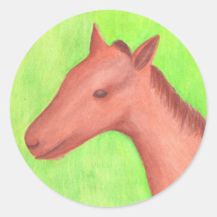 Junge Pferde, Pony, in Aquareller Runder Aufkleber