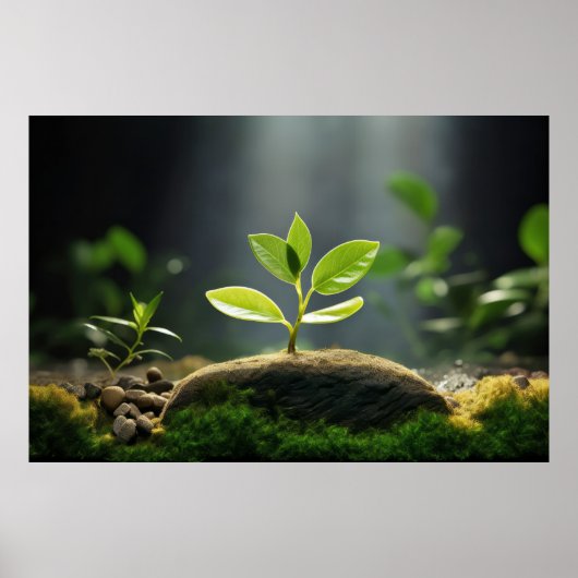 Junge Pflanze Kieselwasser Ruhe Poster (Vorne)