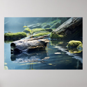 Junge Pflanze Wasser Ruhe Friedlich Poster