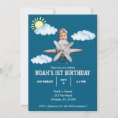 Junge Pilot, Flugzeug & Cloud, Foto zum ersten Geb Einladung (Vorderseite)