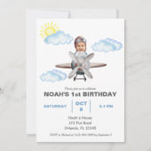 Junge Pilot, Flugzeug & Cloud, Foto zum ersten Geb Einladung (Vorderseite)