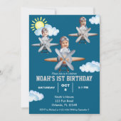 Junge Pilot, Flugzeug & Cloud, Foto zum ersten Geb Einladung (Vorderseite)