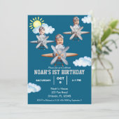 Junge Pilot, Flugzeug & Cloud, Foto zum ersten Geb Einladung (Stehend Vorderseite)