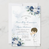 Junge Pracht Erste Heilige Kommunion Marine Blue F Einladung (Vorderseite)