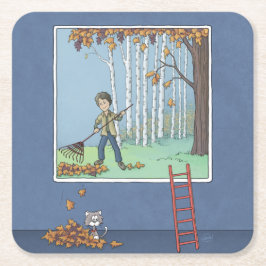 Junge Raster Blätter quadratischer Papier Unterset Rechteckiger Pappuntersetzer