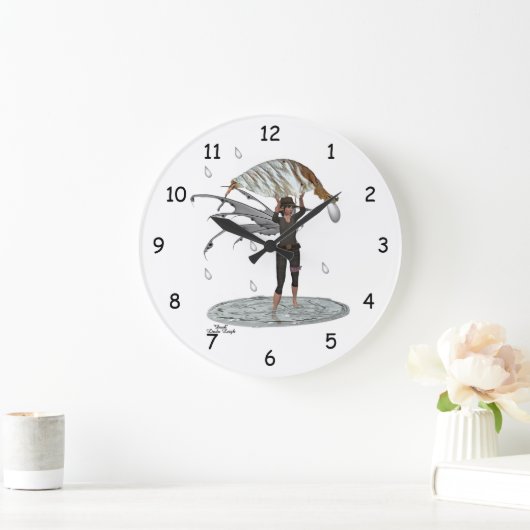 Junge Regen mit leerer Wall-Uhr Große Wanduhr (Zuhause)