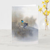 Junge reitet eine Kuh und bläst eine Flute, Seitei Karte (Gelbe Blume)