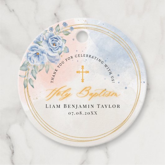 Junge religiöse Taufe florale Aquarell Moderne Geschenkanhänger (Vorderseite)