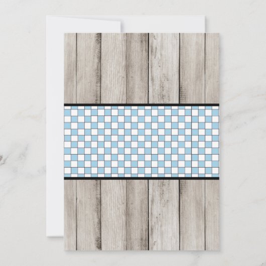 Junge Rustic Wood Family Baby Q Dusche Einladung (Rückseite)