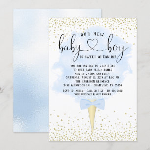 Junge Schluck und Sieh Zuckerwatte-Baby-Party Einladung