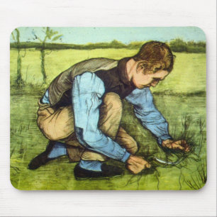 Junge schneidet Gras mit Sichel von Vincent van Go Mousepad