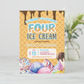 Junge Schokolade Tropfen Waffle Ice Creme 4. Gebur Einladung (Stehend Vorderseite)