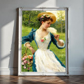 Junge Schönheit mit einem Korb von Rose Poster