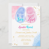 Junge Schuhe Junge oder Mädchen rosa blaues Geschl Einladung (Vorderseite)