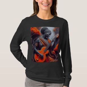 Junge schwarze Frau spielt akustische Gitarre T-Shirt