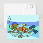Junge schwimmt mit Fisch Postkarte (Vorne/Hinten)