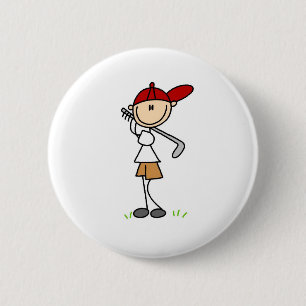 Junge schwingt seinen Golfschläger Knopf Button