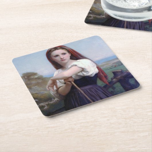 Junge Shepherdess, Bouguereau Rechteckiger Pappuntersetzer (angewinkelt)