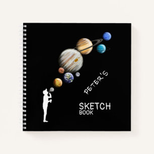 Junge Silhouette bläst Blubble Planets Monogram Notizblock