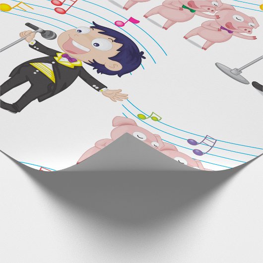 Junge singt mit Drei-Schweine-Chor Geschenkpapier