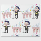 Junge singt mit Drei-Schweine-Chor Geschenkpapier (Flach)