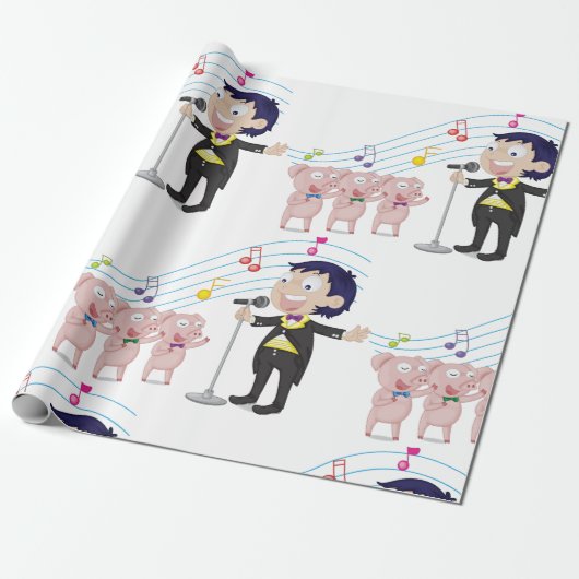 Junge singt mit Drei-Schweine-Chor Geschenkpapier (Ungerollt)