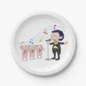 Junge singt mit Drei-Schweine-Chor Pappteller (Vorderseite)